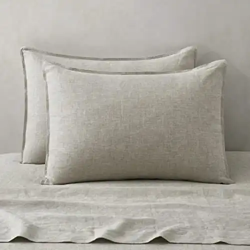 ATLINIA 100% Linen Pillowcases Set of 2, King Size 20'' x 36'' Pillow Case, Linen Pillow Sham