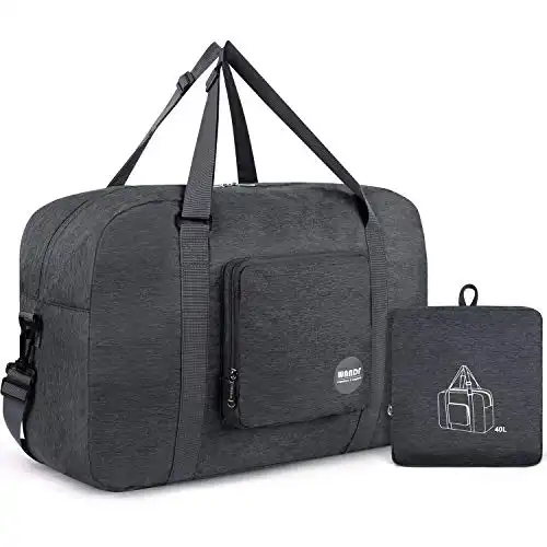 WANDF Foldable Travel Duffel Bag Luggage Sports Gym Water Resistant Nylon (C-Dark Grey Denim)