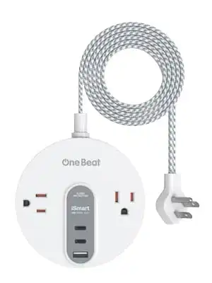 Power Strip Surge Protector with 2 USB C - Ultra Flat Plug Extension Cord with 2 Widely AC Outlets and 3 USB, Small Desktop Charging Station with 5 ft Power Cord, Compact for Travel Home Office Dorm