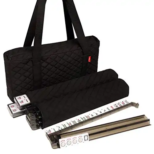 Linda Li American Mah Jongg Set Black Quilted Soft Bag - 166 White Engraved Tiles, 4 All-in-One Rack/Pushers