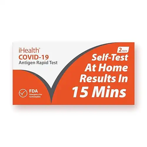 iHealth COVID-19 Antigen Rapid Test, 2 Tests per Pack,FDA EUA Authorized OTC At-home Self Test, Results in 15 Minutes with Non-invasive Nasal Swab, Easy to Use & No Discomfort