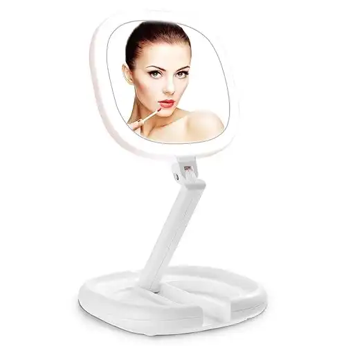 Lighted Makeup Mirror, Beautifive Double Sided Magnifying Mirror, Vanity Mirror with Lights, Smart Design with Brightness&Angle&Height Adjustability, Folding Compact Mirror, LED Mirror for Tra...