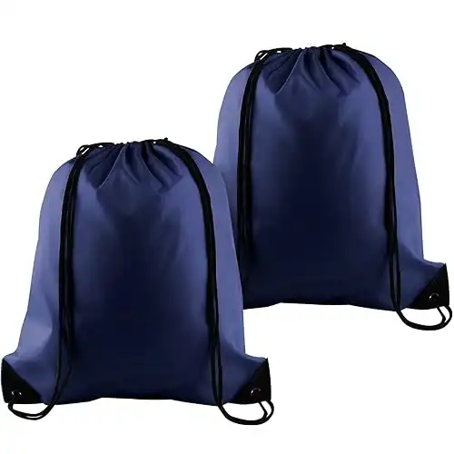 KUUQA 2 Pcs Navy Blue Drawstring Backpack Drawstring Bag Bulk Sports Cinch Bags String Backpack Storage Bags for Gym Traveling